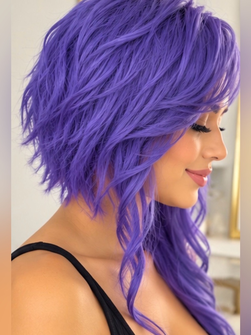 Bold Purple Layered Women's Wig - Short Shag to Long Layers